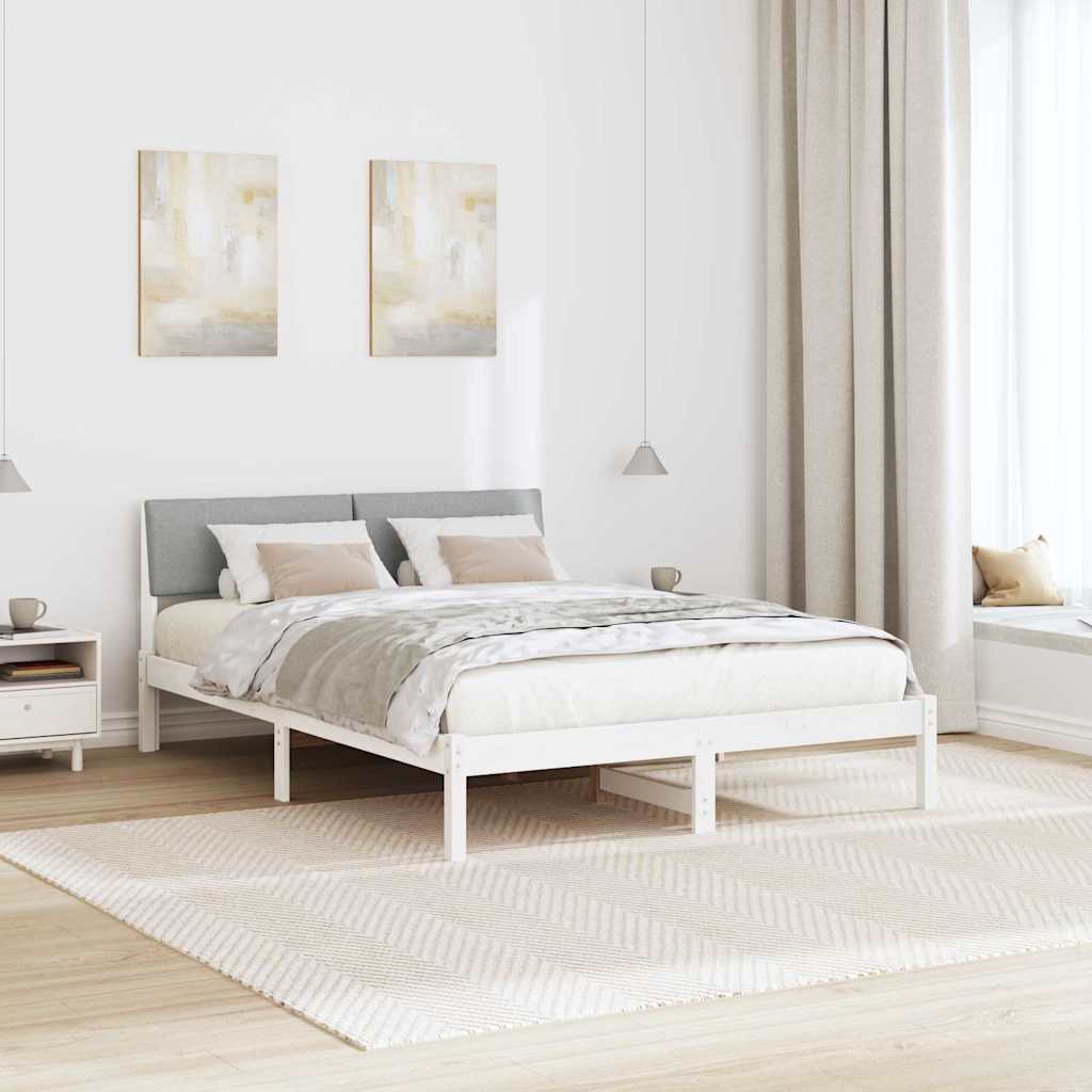 Bed frame White and light grey 135 x 190 cm Solid pine wood
